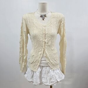 Sorridere Japanese brand cream knit cardigan with long sleeve and  decorative